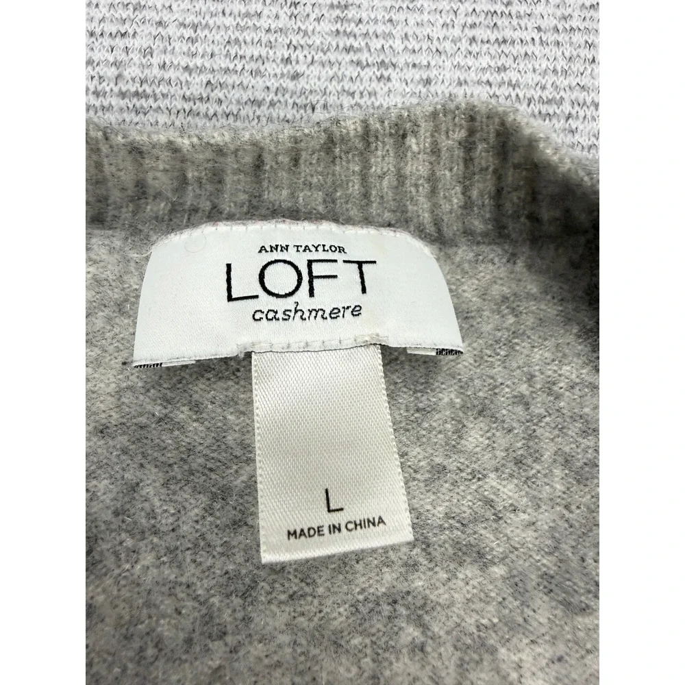 Ann Taylor Loft Womens Gray 100% Cashmere Short Sleeve Open Front Cardigan Large